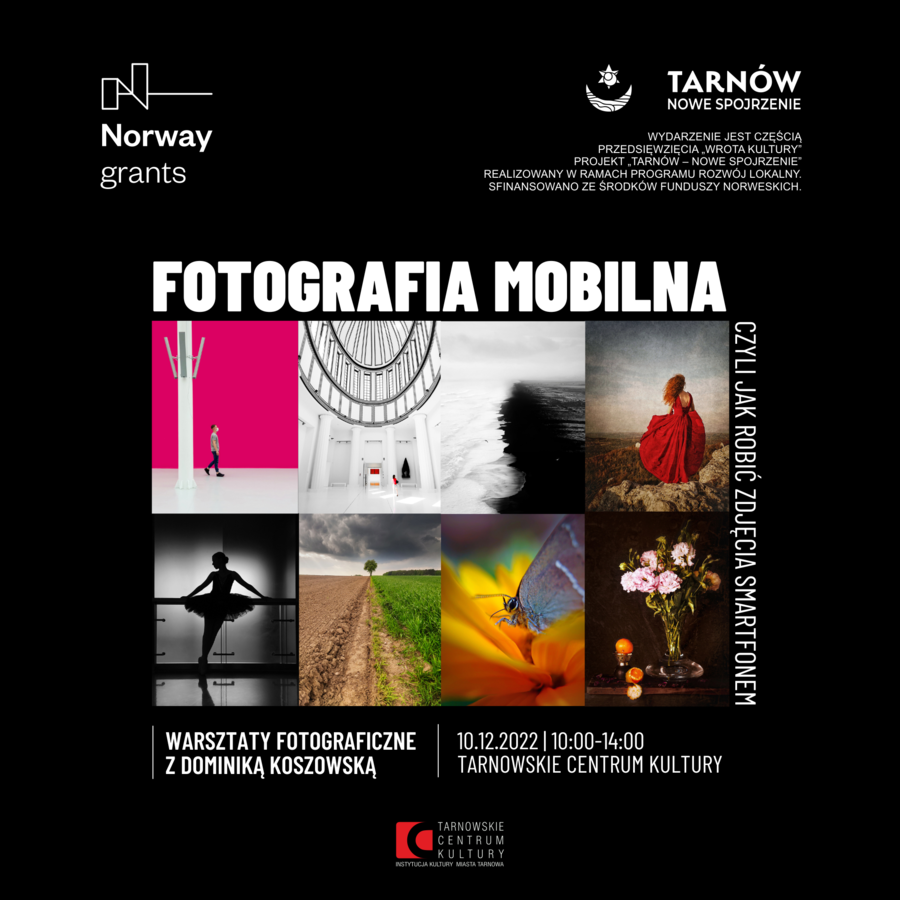 Plakat warsztatów „Fotografia mobilna – czyli jak zrobić zdjęcia smartfonem”